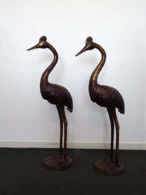 2 Kraanvogels van metaal. verkocht voor € 70!