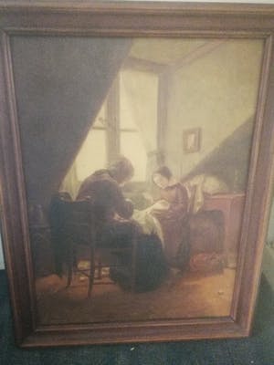 Niet of onleesbaar gesigneerd - 2 handwerkende dames bij raam kopen? Bied vanaf 10!