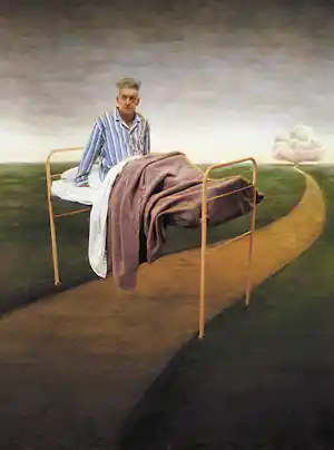 Teun Hocks - Absurdistisch zelfportret, digitaal ingekleurde Z/W foto (mooi ingelijst) verkocht voor € 1015!