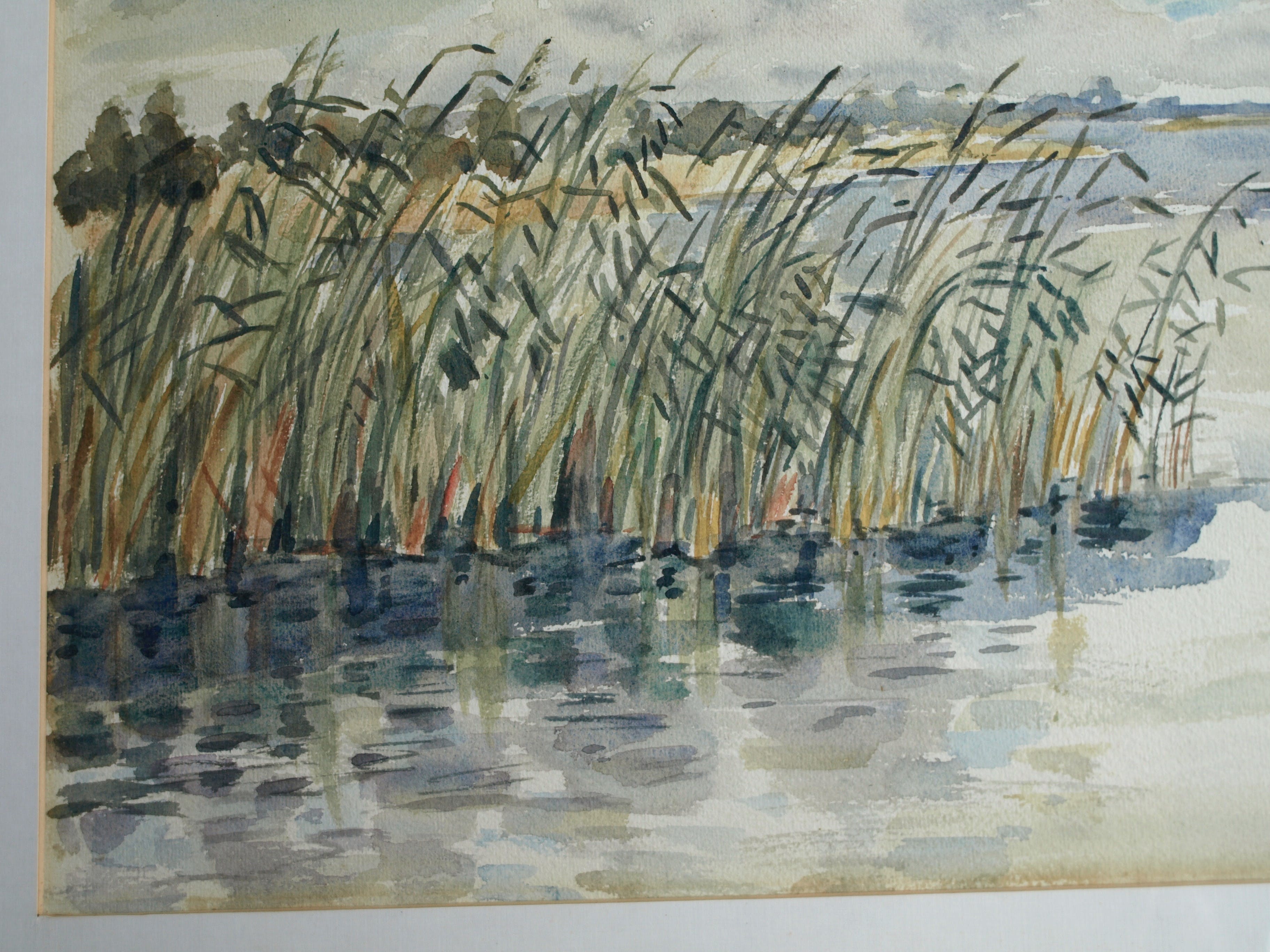 Niet of onleesbaar gesigneerd - Aquarel , Rietkraag – Watergezicht - gesigneerd & ingelijst – 1964  kopen? Bied vanaf 1!