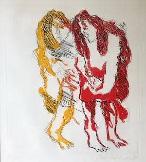 Jan Sierhuis - Grote kleurets met twee figuren (in passe-partout gelijst) kopen? Bied vanaf 100!