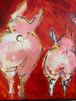 Arno Overdevest - Varkens op rode achtergrond kopen? Bied vanaf 100!