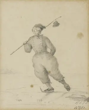 Niet of onleesbaar gesigneerd - Potloodtekening, Schaatser kopen? Bied vanaf 1!