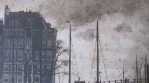 Willem Witsen - ets - Amsterdam - Binnenkant, met wapperende was op de schepen kopen? Bied vanaf 115!