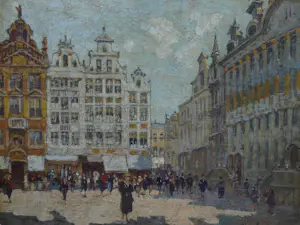 Sophus Levinsen - Olieverf op board , ingelijst , De Grote Markt in Brussel kopen? Bied vanaf 250!