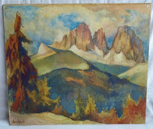 Klaas Pijlman - Aquarel , Sassolungo , Dolomieten , Italië – 1968 kopen? Bied vanaf 40!