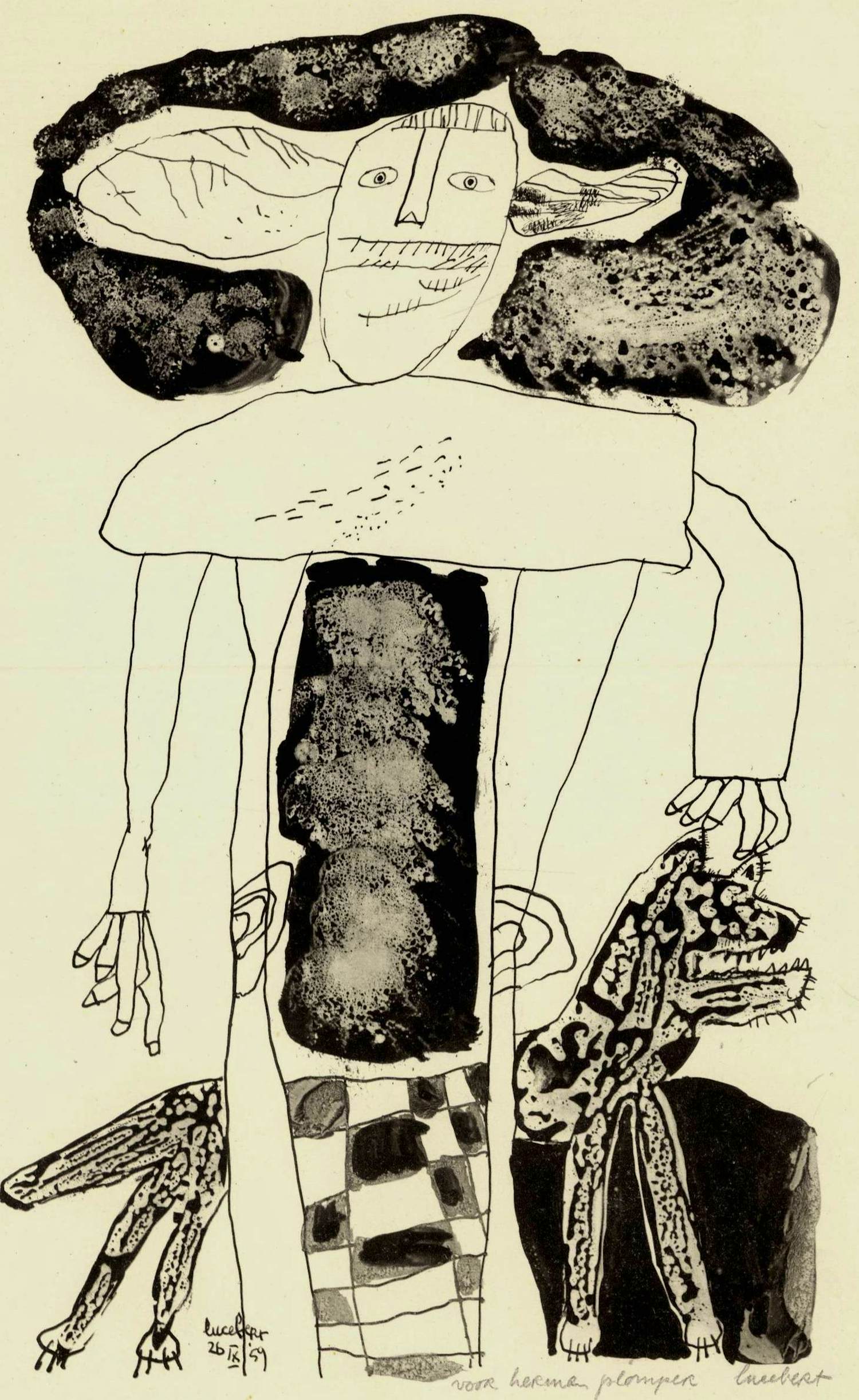 Lucebert - litho: figuur met hond - 1959 kopen? Bied vanaf 250!