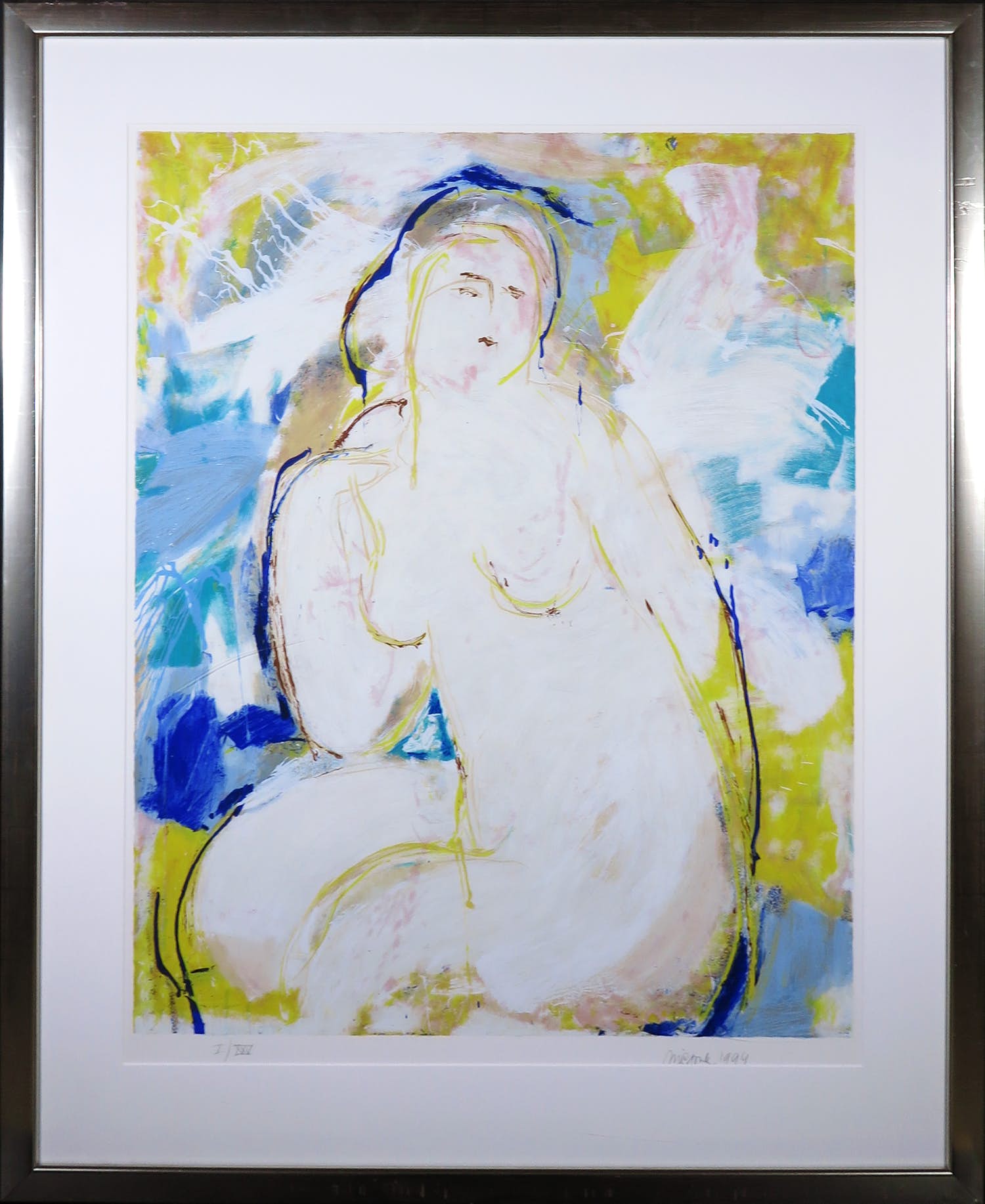 Nic Jonk - Zeefdruk, Vrouwelijk naakt - Ingelijst (Zeer groot) verkocht voor € 1!