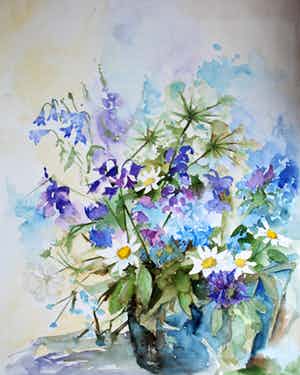 Niet of onleesbaar gesigneerd - Aquarel: Zomers boeket - 1991 verkocht voor € 10!