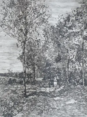 Willem de Zwart - Laantje met wagen - Ets kopen? Bied vanaf 65!