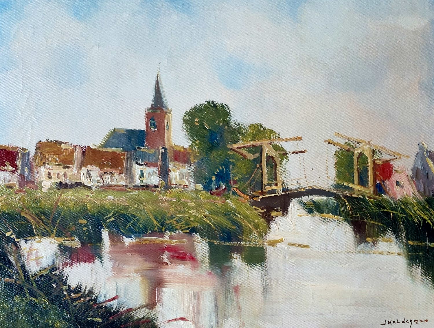 Jan Kelderman - Dorpsgezicht met ophaalbrug sold for € 75!