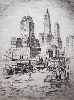 Anton Schutz - Three giants (New York), ets kopen? Bied vanaf 250!