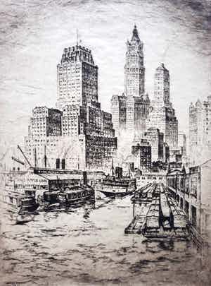 Anton Schutz - Three giants (New York), ets verkocht voor € 250!