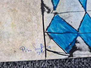 Pim Leefsma - Grote in 1986 gemaakte gemengde techniek op karton "Luchtkasteel" - gesigneerd kopen? Bied vanaf 35!