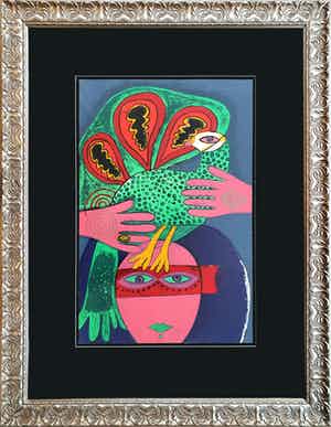 Corneille - 'L’oiseau sur la tête' - Groot - Imposant ingelijst (nieuw) verkocht voor € 645!