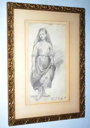 Ferdinand Ernst Lintz - Meisje met sikkel - potloodtekening verkocht voor € 68!