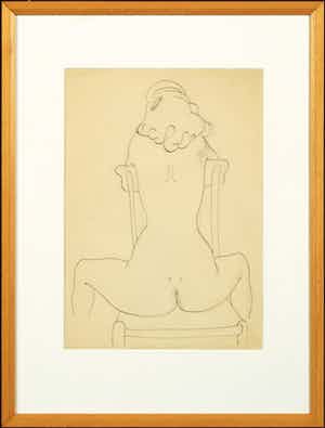 Melle Oldeboerrigter - Pentekening, Z.T. Naakt - Ingelijst verkocht voor € 100!