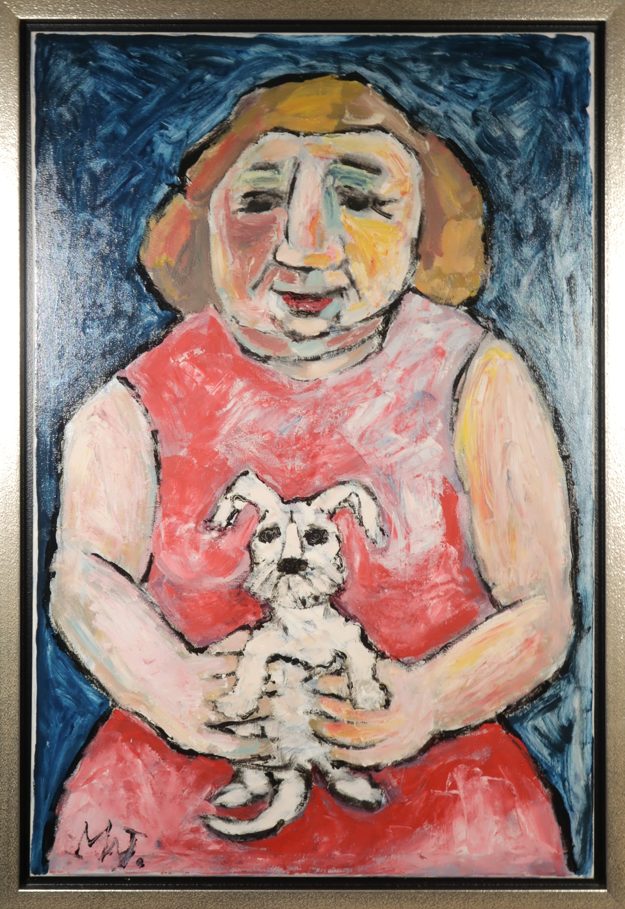 Martin van Wordragen - Gemengde techniek op doek, Tante met Fify - Ingelijst kopen? Bied vanaf 550!