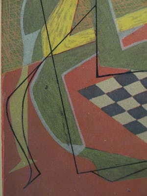 Harry van Kruiningen - Ingelijste kleurenlitho , Schaakspeler – 1947 – oplage 24 ex. kopen? Bied vanaf 50!