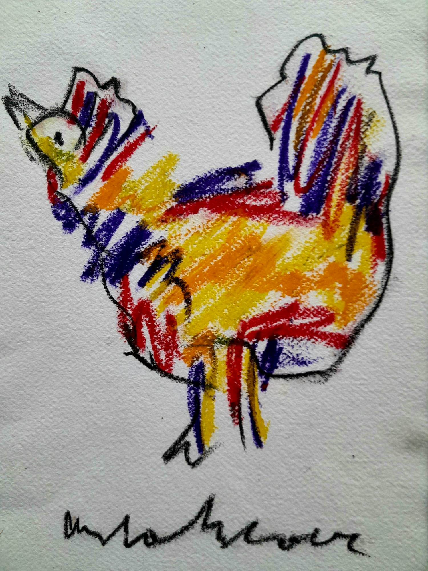 Anton Heyboer - Kip - krijt op geschept papier - 1995 - 35 x 26 cm - ingelijst kopen? Bied vanaf 165!