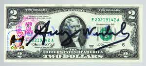 Andy Warhol - Handgesigneerde 2 Dollar Bill verkocht voor € 1!