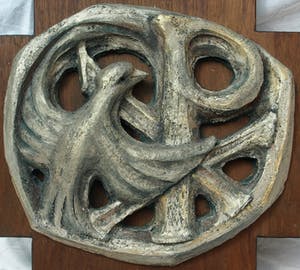 Klaas Pijlman - Chamotte / Aardewerk op paneel , Duif & Pax Christi - ca. 1970 kopen? Bied vanaf 25!