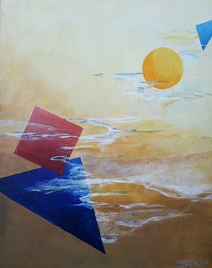 Dieuwke Tamsma - Geometrisch abstracte compositie, acrylverf op paneel (mooi ingelijst) kopen? Bied vanaf 1!