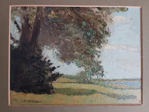 Henri C. Mac-Lean - Landschapje met bosschage, velden en rivier kopen? Bied vanaf 40!