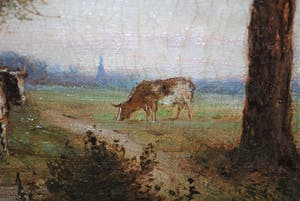 Jan Herman Coster - groot, prachtig ingelijst 19e eeuws schilderij - koeien in het landschap kopen? Bied vanaf 195!