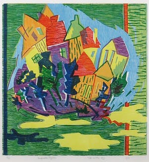 Angenelle Thijssen - Houtsnede, High in the Sky - Ingelijst kopen? Bied vanaf 35!
