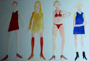 Vanessa Beecroft - Collage en acrylverf , Jonge vrouwen 1 – ingelijst, 94 x 134 cm - 1993 vendu pour 1100€ !