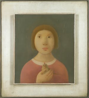 Karel Wiggers - Innemend portret van meisje met vogel - Ingelijst kopen? Bied vanaf 1200!