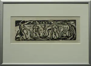 Jan Wiegers - Ingelijste houtsnede , De Baders – Lijst, 22 x 31 cm. kopen? Bied vanaf 60!