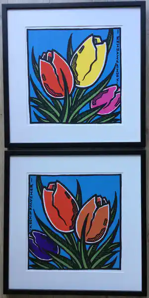 Henk Schiffmacher - Tulpen | Lot van 2 zeefdrukken - ingelijst verkauft für € 120!