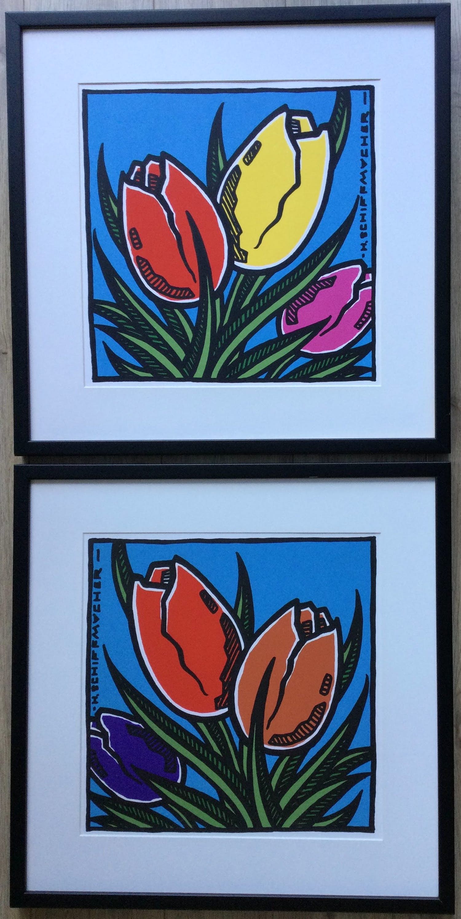Henk Schiffmacher - Tulpen | Lot van 2 zeefdrukken - ingelijst verkocht voor € 120!