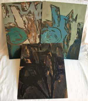 Fon Klement - 3-Luik van de hardboard ‘blokken’ van de boardsnede ‘Vivace’ – 1969 verkocht voor € 80!