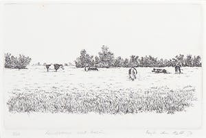 Reijk den Held - Ets, Landschap met koeien kopen? Bied vanaf 1!