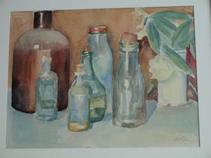 Henk Lit - Aquarel, “Stilleven met flessen” - gesigneerd & ingelijst – ca 1970 kopen? Bied vanaf 40!