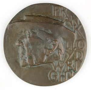 Eric Claus - Bronzen penning: Frank Lloyd Wright, 1963 verkocht voor € 120!