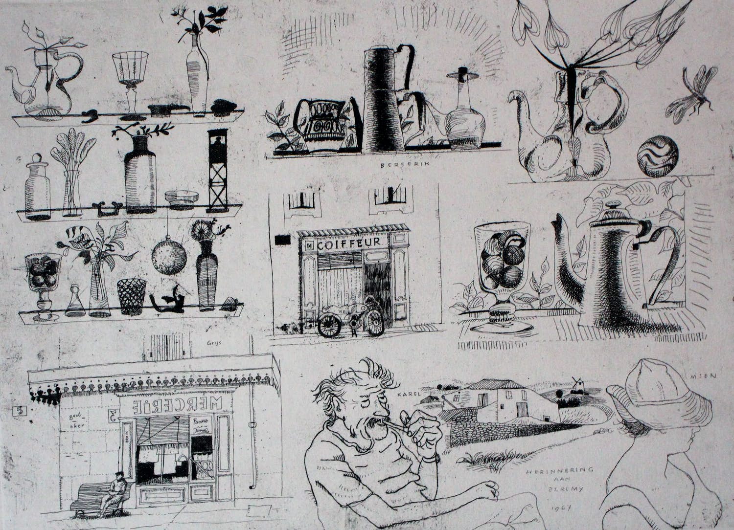 Herman Berserik - Ets - Herinnering aan St Remy - 1967 verkocht voor € 75!