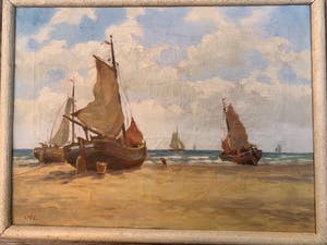 Niet of onleesbaar gesigneerd - Bomschuiten op het strand kopen? Bied vanaf 10!