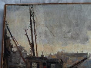 Niet of onleesbaar gesigneerd - Olieverf op doek, verdoekt op board (marouflé) , Havengezicht – Rein Snapper? kopen? Bied vanaf 1!