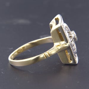 14K Goud - wit en geel goud ring met diamant - ringmaat 17.5 (55) kopen? Bied vanaf 280!