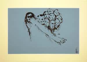 Melle Oldeboerrigter - Inkttekening op papier, z.t. Hoofden verkocht voor € 100!