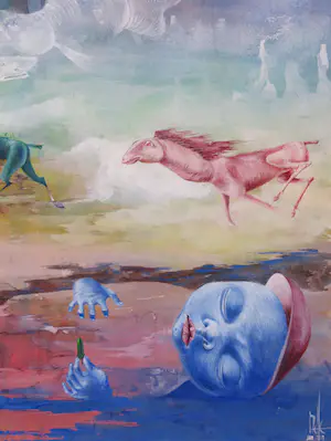 Melle Oldeboerrigter - Gouache, Landschap met paarden - Ingelijst kopen? Bied vanaf 1500!