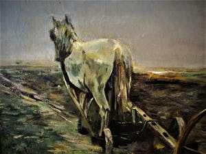 Herman Sanders - Sfeervol impressionistisch olieverf "Boer ploegt het land" gesigneerd kopen? Bied vanaf 20!