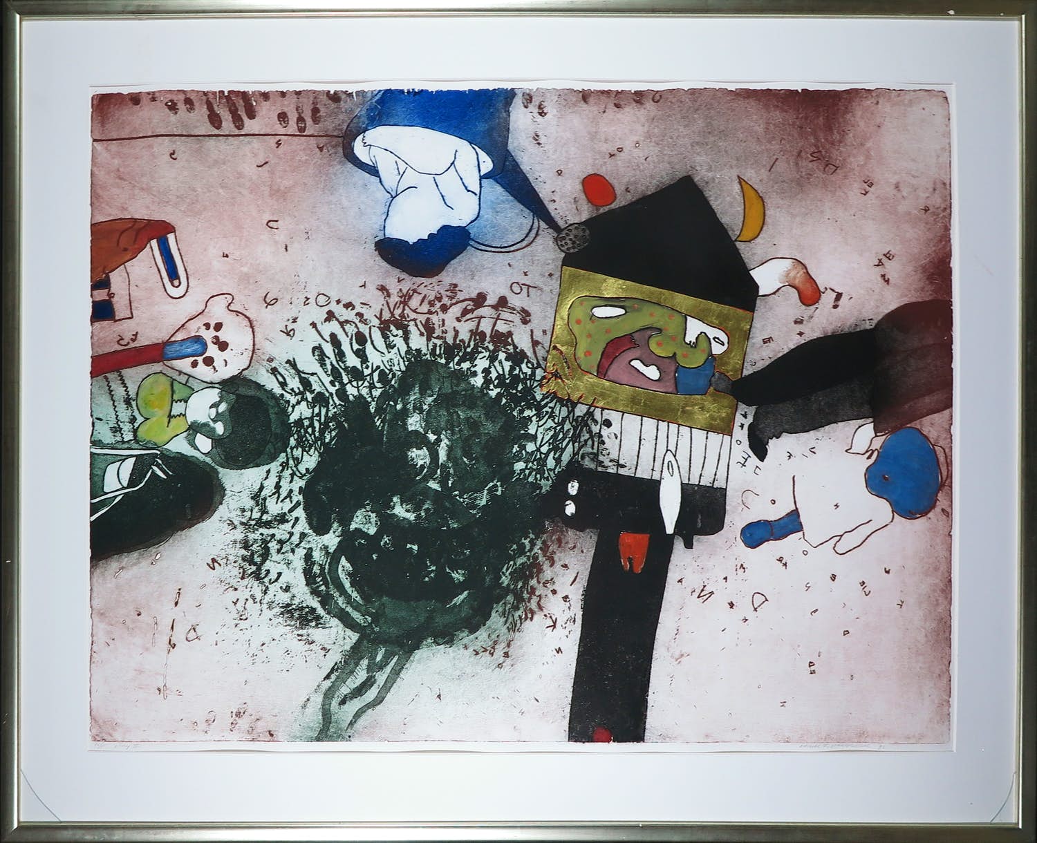 Michel van Overbeeke - Kleurenets met bladgoud, Story II - Ingelijst (Zeer groot) verkocht voor € 250!