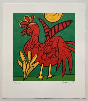 Corneille - kleurenzeefdruk - 'Le coq annonce le matin' - 1986 kopen? Bied vanaf 300!