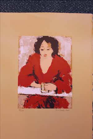 Jose van Gool - Lezende dame in rode jurk verkocht voor € 35!