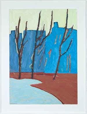 Paul Overhaus - Olieverf op board, Blauwe straat- Ingelijst kopen? Bied vanaf 40!